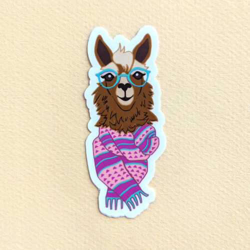 A cartoon llama wearing glasses and a scarf.